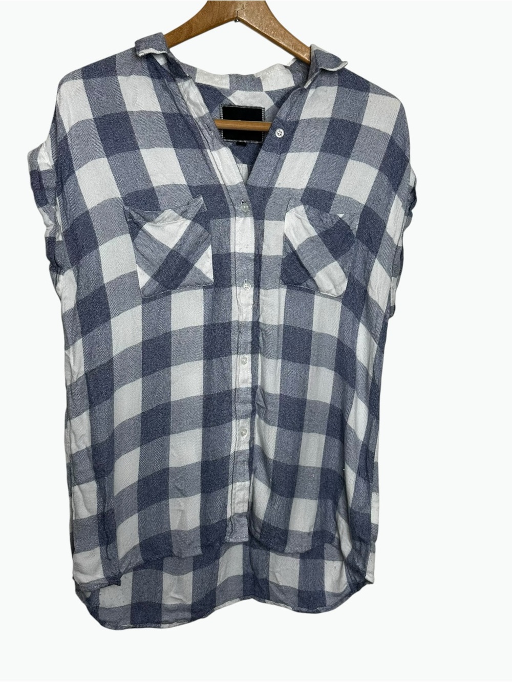 Rails Medium Blue White Buffalo Plaid Short Sleeve Button Down Top